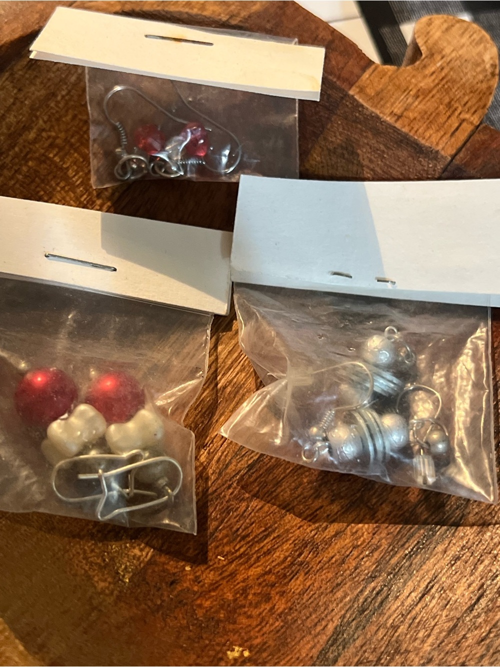 Red & Silver Bead Dangle Earrings - Unbranded